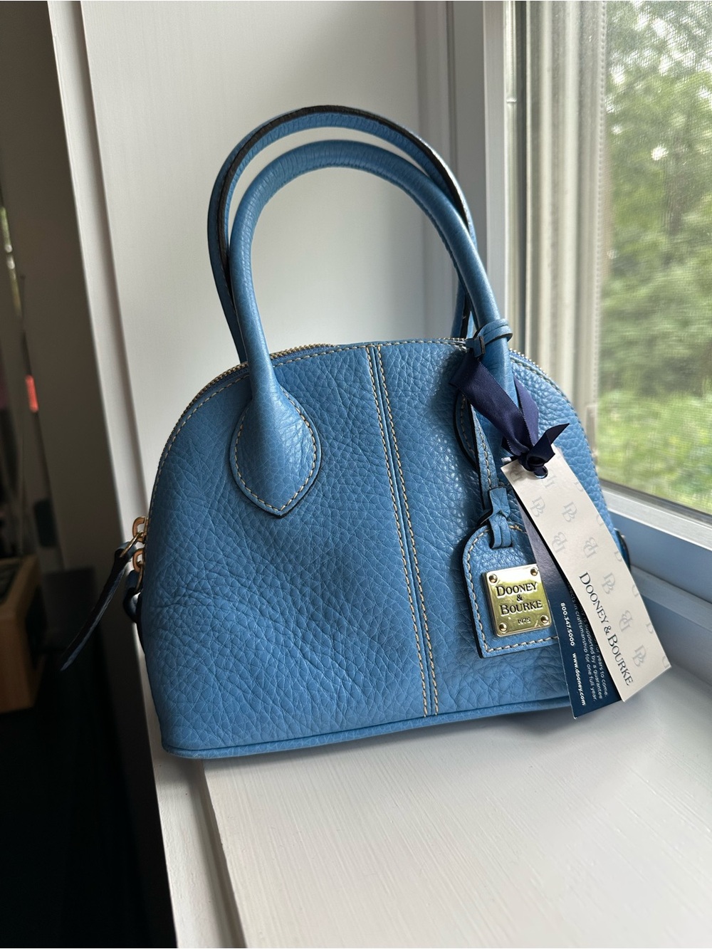 Dooney & Bourke Blue Pebbled Leather Baby Domed Satchel with Gold Hardware